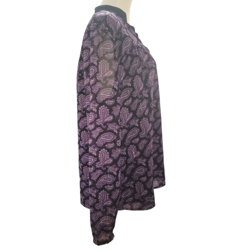 Michael kors Purple black Paisley sheer long sleeve Top blouse xl